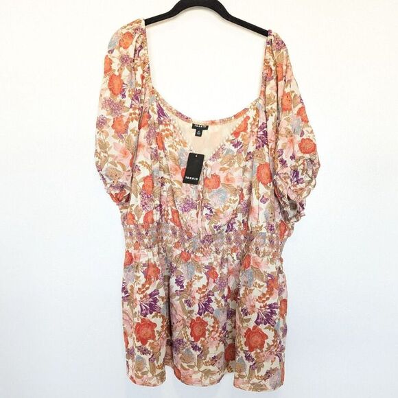 Torrid Georgette Blouse Womens Plus‎ Size 4X Ivory Floral Eyelet - Picture 1 of 13